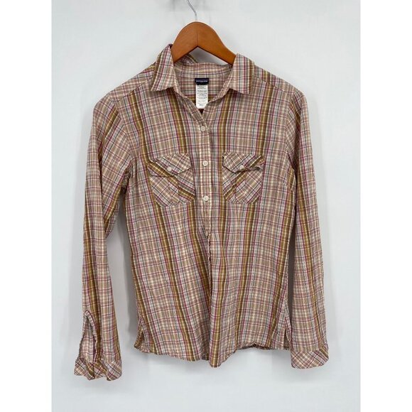 WOMEN'S PATAGONIA PLAID BUTTON FRONT POCKETS ORGANIC COTTON Top SIZE 6 - Picture 1 of 4